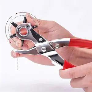 Multifunctional Leather Hole Punch Plier, Rotatable Head Leather Hole Punch Plier, Revolving Punch Tool with Comfort Grip Handle
