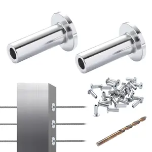VEVOR 121-Pack T316 Stainless Steel Protector Sleeves for 1/8" Wire Rope Cable Railing, Durable Reliable Stainless Steel Connectors, Marine Grade DIY Balustrade Accessory, Includes Free Drill Bit, Silver, Durable Reliable Connectors