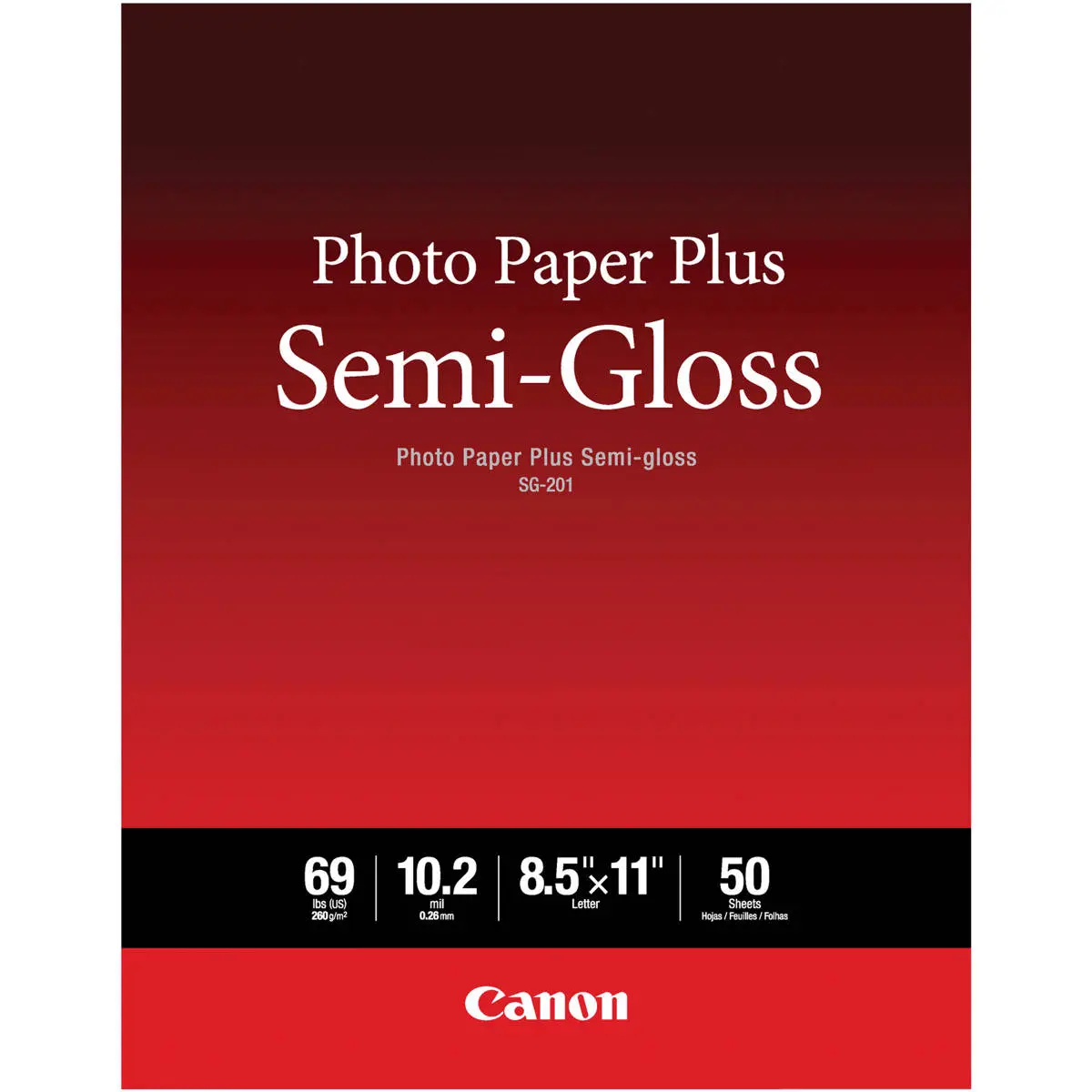 Canon Photo Paper Plus Semi-gloss SG-201 Inkjet Paper, 8.5x11", 50 Sheets