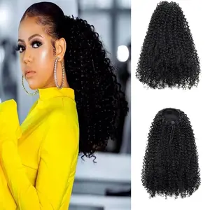 Ponytail Extension for Black Women,14Inch Drawstring Curly Ponytail Extension,Synthetic Short Afro Kinky Curly Ponytail Extensions HairPiece for Daily Use (1B, 14Inch)