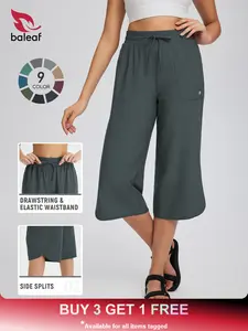 BALEAF Women's High Waisted Capri Pants 17"/20" Inseam Wide Leg Athletic Yoga Capris with Pockets Lightweight Active Lounge UPF 50+ Sun Protection Tummy Control Loose Comfy Casual Summer Capris Bottoms