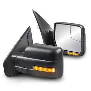 Black Power Heated Side View Mirrors for 2004-2014 Ford F150 w/ Sequential Turn Light, Puddle Light
