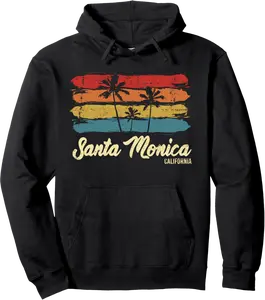 Vintage Santa Monica California Palm Trees CA Retro Pullover Hoodie - Rubencordov Shop 50B0BRYW85FZ