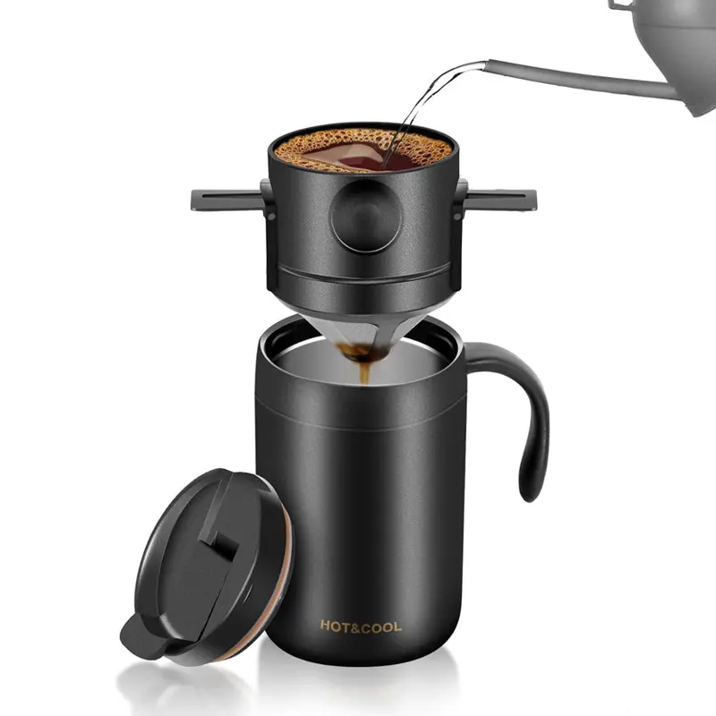 Portable Pour Over Coffee Maker Set - Stainless Steel Insulated Travel Mug & Drip Filter - All-in-One Coffee Brewer for Home, Outdoor & Gifting
