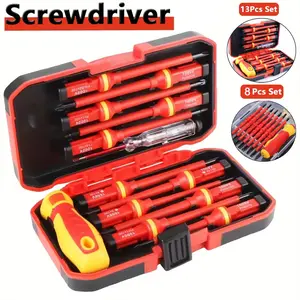 Insulated Screwdriver Set with Insulated Handles, Electrician Repair Tool Box, Magnetic Tips Slotted Drill Bits, Professional Electrical Maintenance Tools, Versatile Set