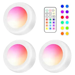 Wireless LED Puck Lights, 13 RGB Colors Changing Decorative Light for Halloween Christmas Party, Stick On Lights Tap Lights for Under Cabinet, Closets