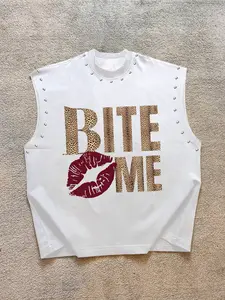Men's Casual Vest with Stud Design and Leopard Print Letters, Loose Fit Sleeveless Printed Top, Daily Wear, Four Seasons Clothing, Graphic Sleeveless Vest