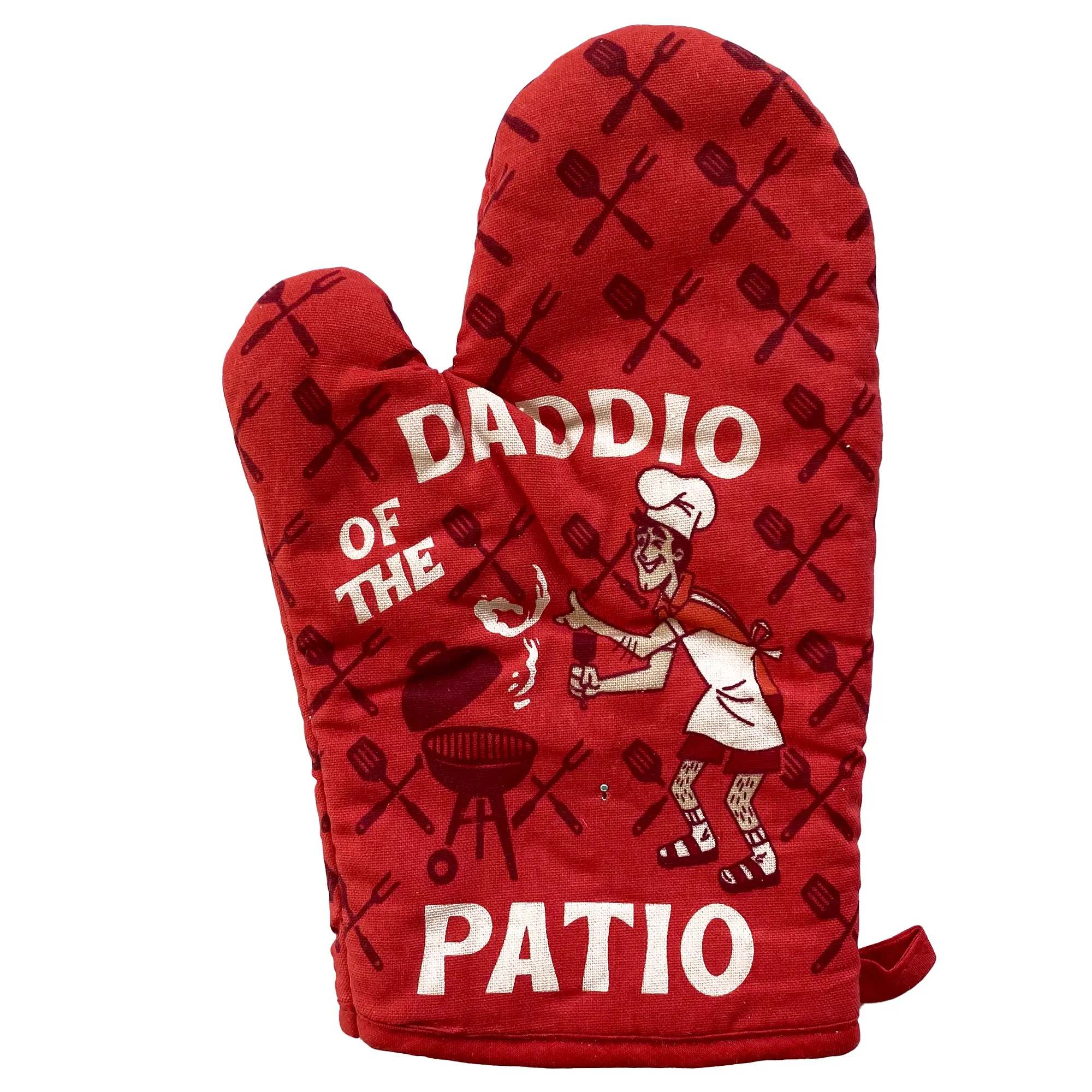 Daddio of The Patio Oven Mitt Funny Backyard BBQ Grilling Fathers Day Kitchen Glove Funny Graphic Kitchenware Bakeware Dad Joke  Funny Food  Novelty Cookware Red
