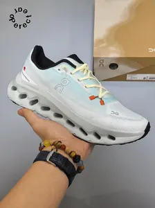 Light Blue-White Gradient Lightweight Cushioned Running Shoes, Breathable Mesh with Hollow-Structure Shock-Absorbing Midsole Design