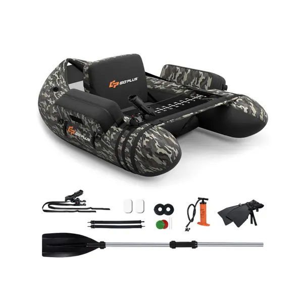 Inflatable Fishing Float Tube 350LBS Capacity, Portable Adult Belly Boat with Paddle Flippers Fish Ruler Foot Pump Storage Pockets Adjustable Straps, Waterproof PVC for River Lake Fly Fishing summerwins