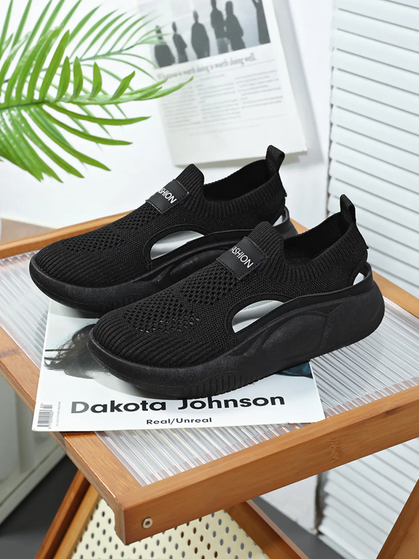 Women's Beige Flyknit Breathable Heelless Casual Shoes: Comfort Versatile Style, Mesh Knit Upper, Soft Cushion Sole, Slip-On Design. Ideal for daily commute/summer outings