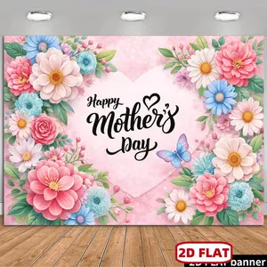 2D Mother's Day Colorful Decorative Throw Backdrop - Pink Heart Balloons, Happy Mother's Day Banner, Blue Butterfly, Warm Romantic Decor for Spring Parties, Family Gatherings, Colorful Decorative Throws