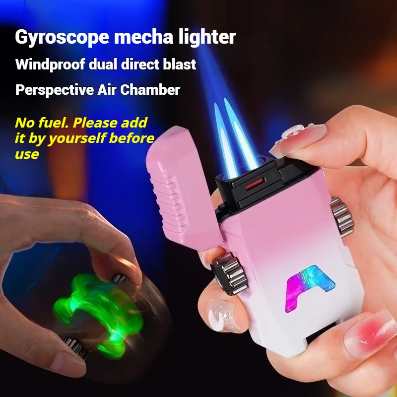 【Without Butane】Ladies' creative lighter, windproof lighter, luminous transparent air window, pressure-relieving gyroscope to release pressure, metal body, adjustable flame size, reusable, gift box packaging