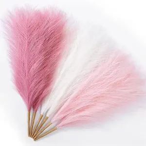 Pampas Grass Pink Decor 17.7 Inch 6pcs, Faux Pampas Grass Home Decor, Artificial Pampas Grass Blush Fake Pampas, Short Vase Room Christmas Decoration