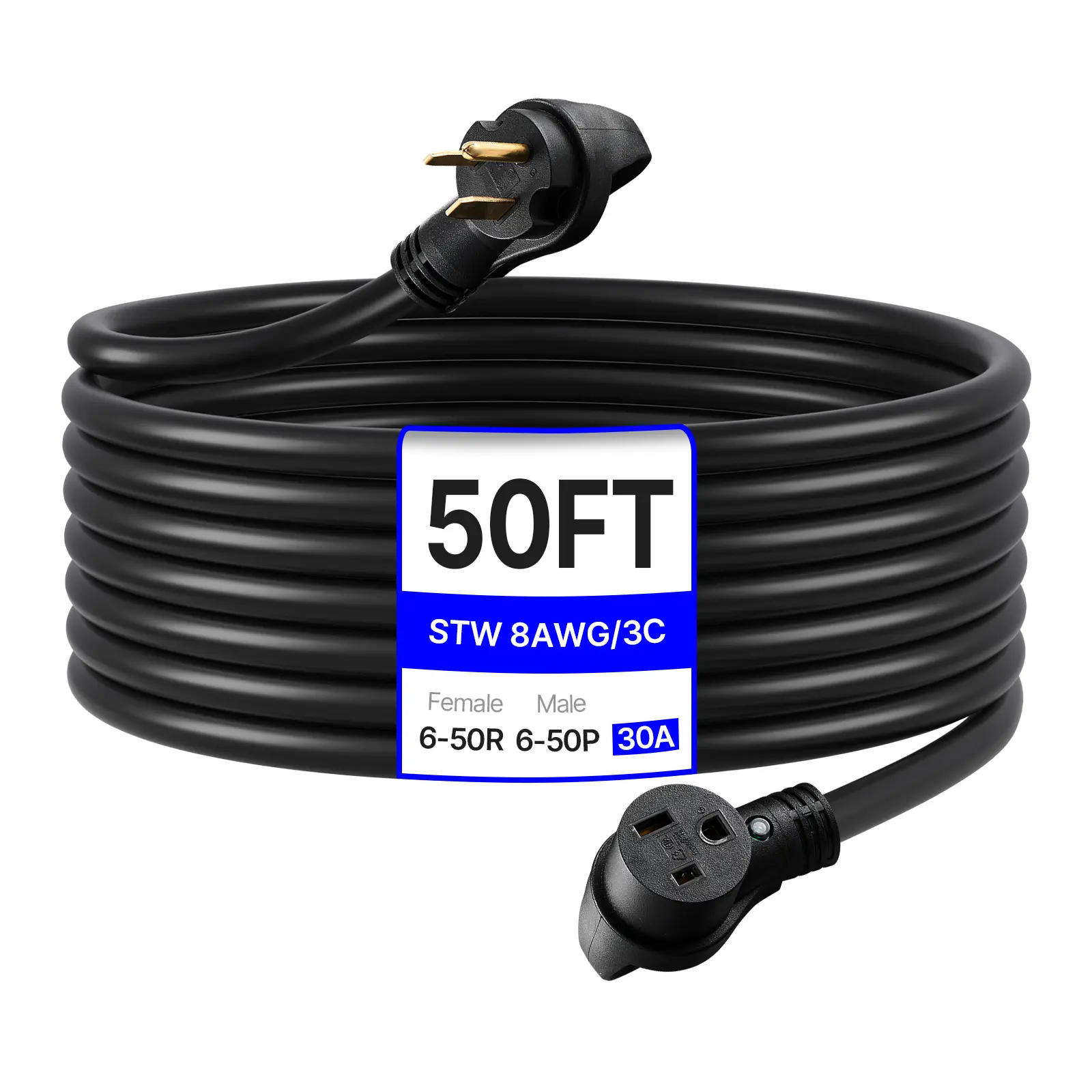 【Summerfinds】VEVOR 30-Amp Generator Extension Cord,50 Foot250 Volts 7500 Watts Heavy Duty Power CableNEMA 6-50P to 6-50R SWT 8AWG Flexible Welder Extension Cordwith Storage Bagfor GeneratorsETL Listed