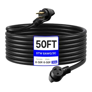 VEVOR 30-Amp Generator Extension Cord,  50 Foot, 250 Volts 7500 Watts Heavy Duty Power Cable, NEMA 6-50P to 6-50R SWT 8AWG Flexible Welder Extension Cord, with Storage Bag, for Generators, ETL Listed