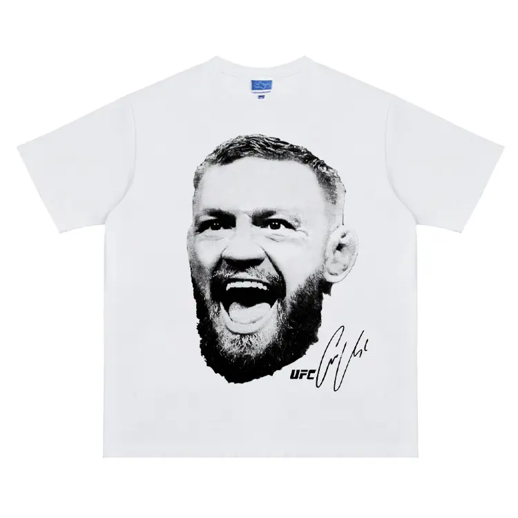 Men's UFC "Conor Avatar" Heavyweight Vintage 100% Cotton Oversized Round Neck Graphic Tee, Fighter Statement Art Graphic Short-Sleeve Top, Casual Streetwear for UFC Fans, Graphic Tees