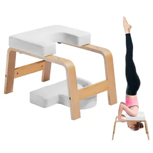 【Father's Day gift】VEVOR Yoga Headstand Bench, 300 lbs Capacity Yoga Inversion Chair for Family Gym, Headstand Trainer with Wood Frame & PU Pad, Stand Yoga Stool for Strength Balance Training, Relieve Fatigue, White