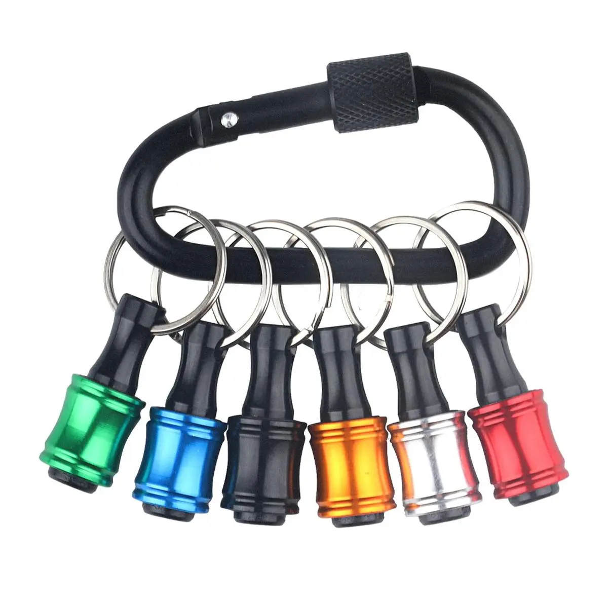 6 Pcs 1/4 Bit Holder Keychain, 1/4 inch Hex Shank Bit Holder, Quick Release Bit Holder For Nut Driver, Screwdriver & Drill Bits with/Keychain Carabiner