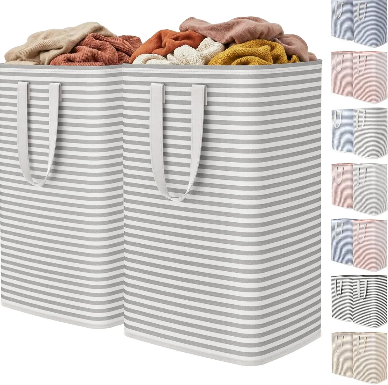 2 Pack Large Laundry Basket 80L Each, Collapsible Clothes Hamper with Handles, Freestanding Waterproof Laundry Bag for Bedroom, Bathroom & Dorm (160L Total)