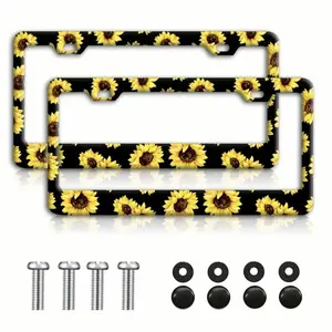 Sunflower Pattern Fancy License Plate Frame, Car License Plate Holder with Screws, Universal Car Interior Decoration Accessories