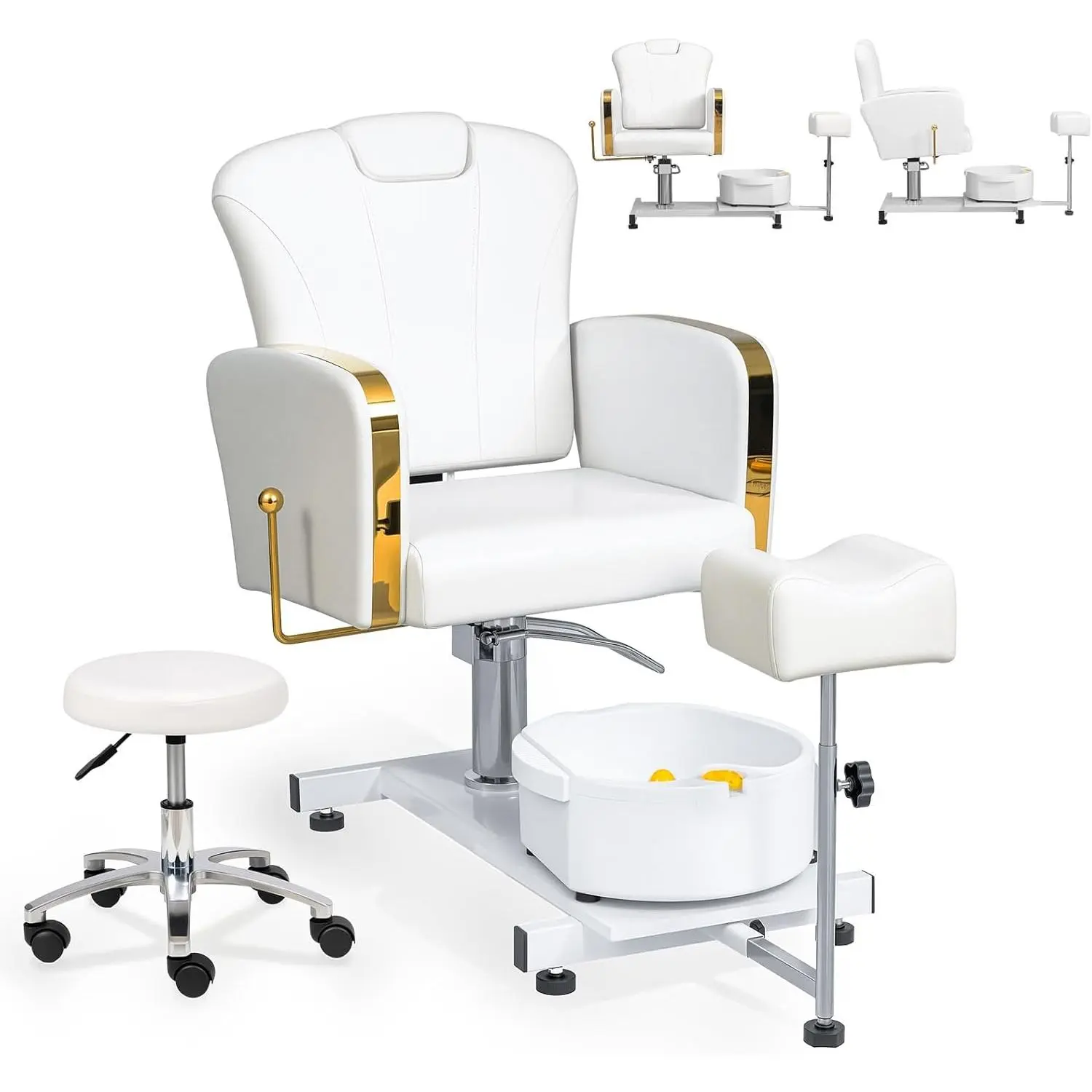 OmySalon Pedicure Spa Chair with Bubble Foot Bath & Stool, 360° Rotation Hydraulic Adjustable Seat for Nail Tech Salon & Home Use