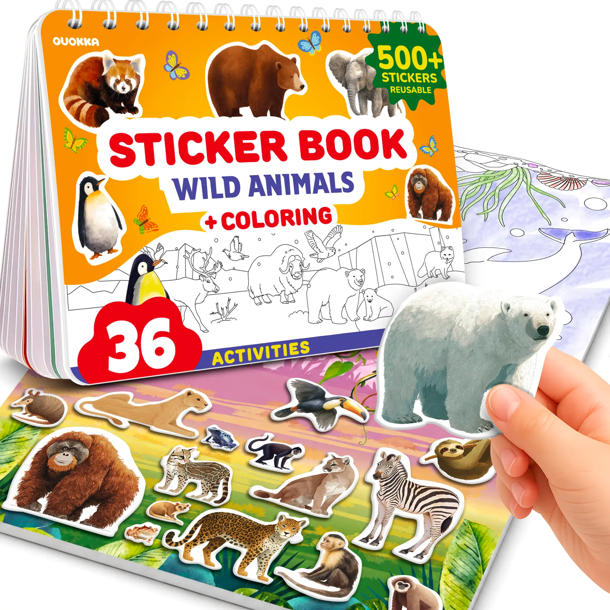QUOKKA Kids' Educational Activity Book (11 x 8 inches Paper) for Ages 3-6, Realistic Animal Themed Workbook with 500+ Stickers, Coloring Pages, Draw-and-Stick Crafts for Fine Motor Skills, Storytelling