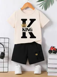 Boys' Cute Short Sleeve T-Shirt and Shorts Set, Cartoon Turtle Print, Soft and Breathable, Perfect for Summer Activities