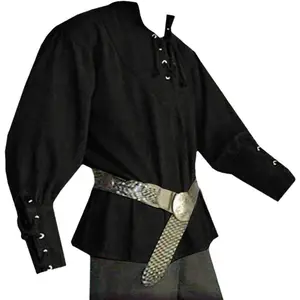 Mens Medieval Lace Up Pirate Mercenary Scottish Wide Cuff Shirt Costume Renaissance Viking Top Menswear Clothing