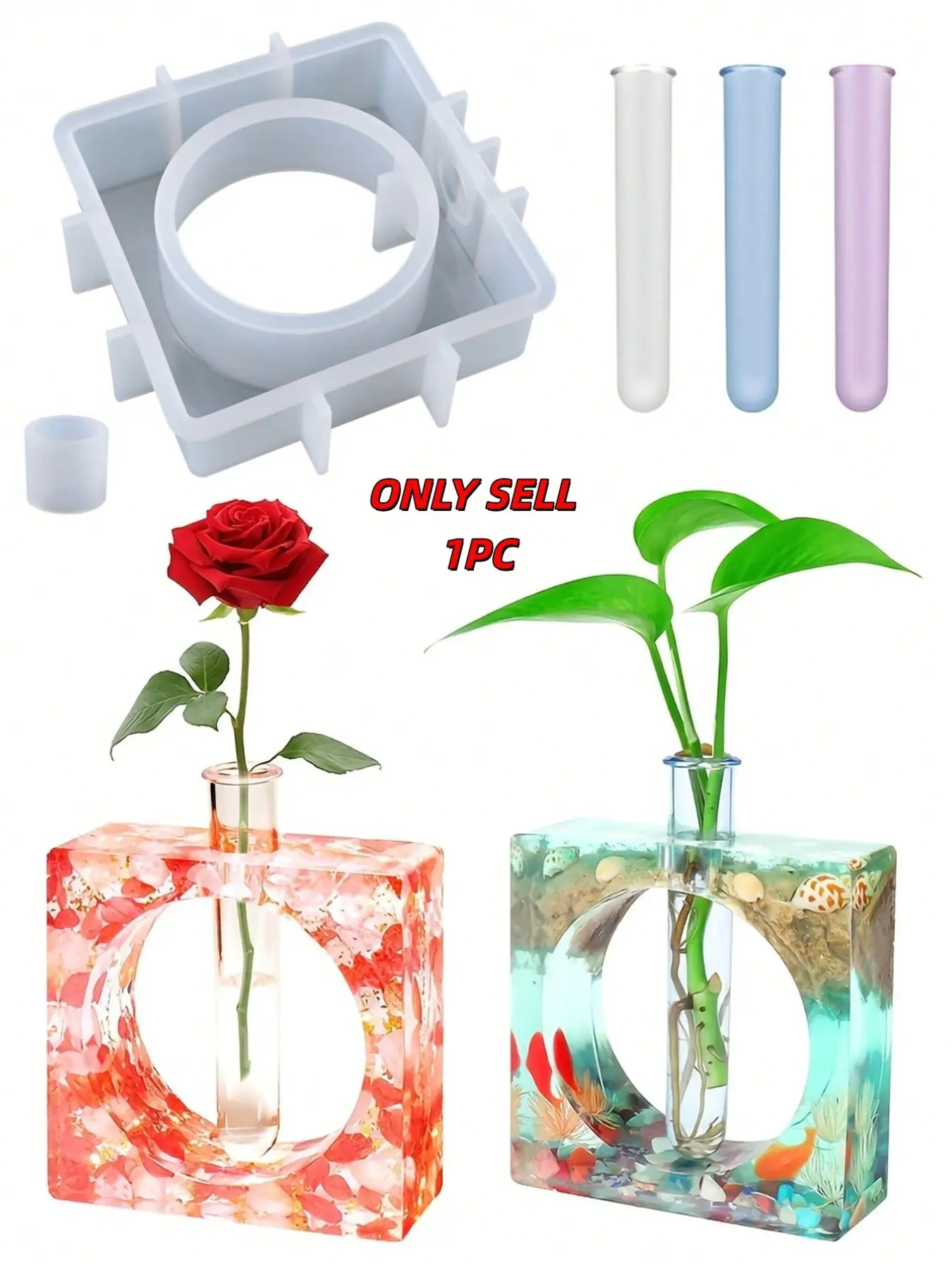 Hydroponic Square Mold Plant Propagation Station, DIY Desktop Bonsai Plant Growth Container, Acrylic Test Tube, Epoxy Resin Vase, Silicone Molds