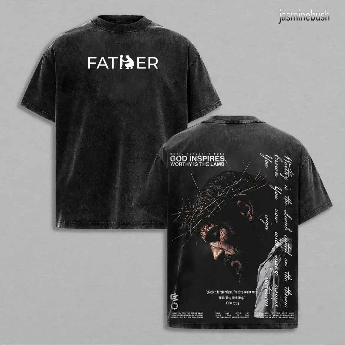 Men's Heavyweight Cotton T-Shirt with 'Father, Forgive Them' Vintage Graphic, Oversized Christian Streetwear, Soft Short Sleeve Apparel