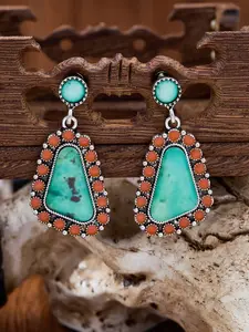 Vintage Western Cowboy Geometric Resin Earrings, Bohemian Women's Statement Jewelry, Holiday Party Accessories, Ladies Gift, Fashionable Earrings