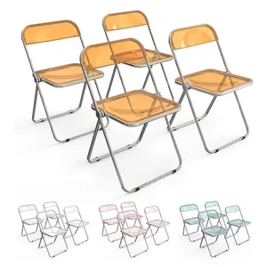 summervibes Karlhome Acrylic Folding Chairs 2/4 Pack, Clear Chair Foldable and Stackable, Plastic Panel & Metal Chrome Frame, Weight Capacity 350 lbs