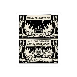 Hell Is Empty comic panel Sticker | Retro Cartoon Horror Kiss-Cut Sticker
