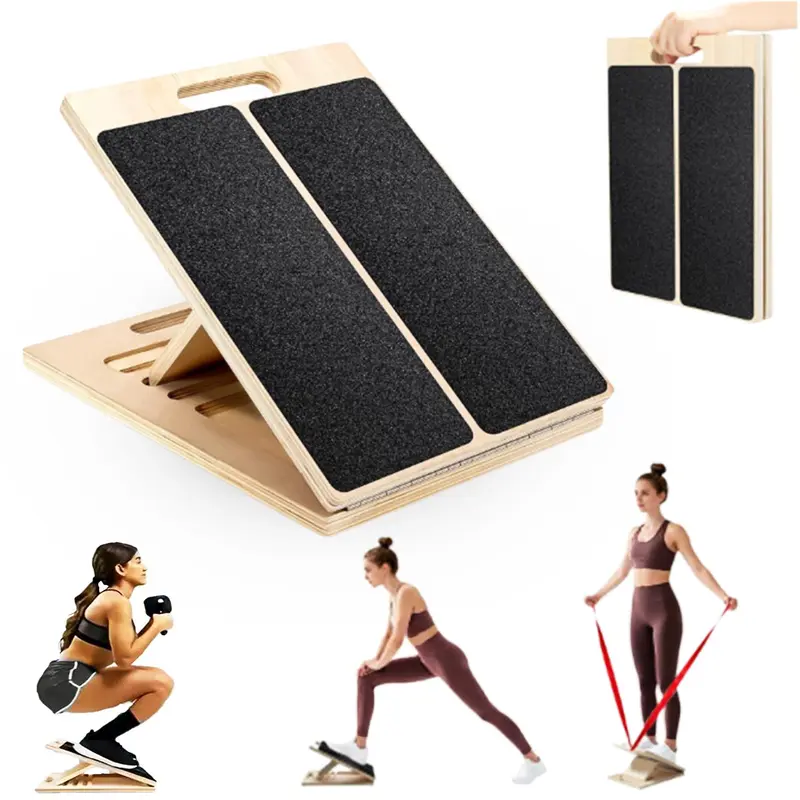 Slant Board for Calf Stretching, Adjustable Portable Wooden Incline Board for Calf Stretcher with Training Poster, 450 Lbs Weight Capacity Calf Stretch Wedge for Leg, Knees, Heel, Ankle & Stretching Calf Board