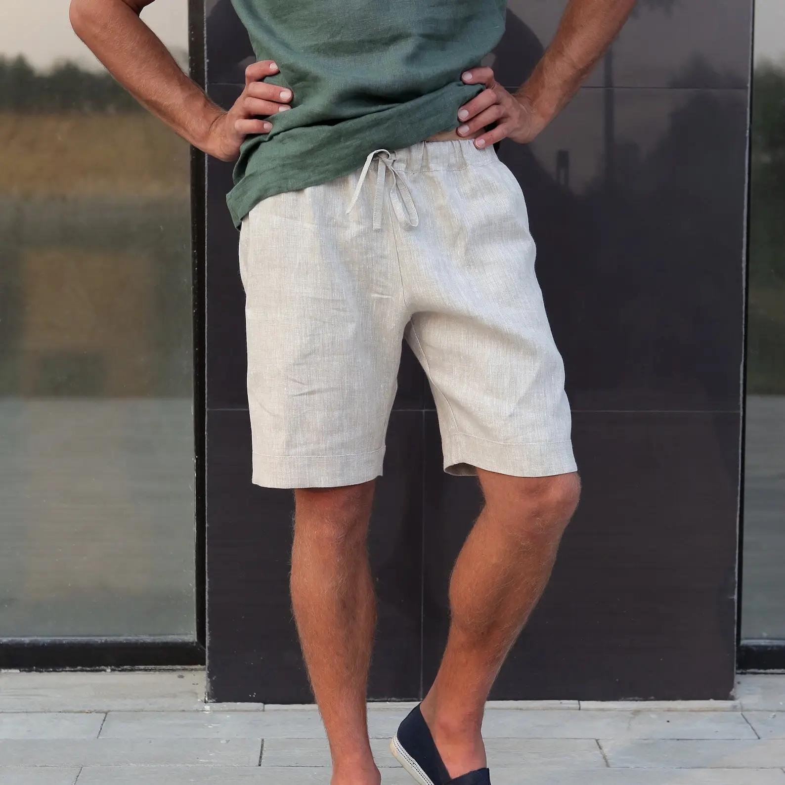 Mens linen shorts, Summer shorts, Shorts for men, Spring shorts, Mans organic clothes, Beach shorts, Basic shorts, Beige shorts