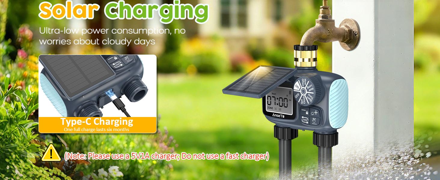 Solar Powered 2 Outlet Sprinkler Timer,Brass Inlet Programmable Garden Hose Timer with Rain Delay Auto Irrigation System,Plant Watering Devices,Garden Watering Timer#Summervibes Solar Powered 2 Outlet Sprinkler Timer,Brass Inlet Programmable Garden Hose Timer with Rain Delay Auto Irrigation System,Plant Watering Devices,Garden Watering Timer#Summervibes