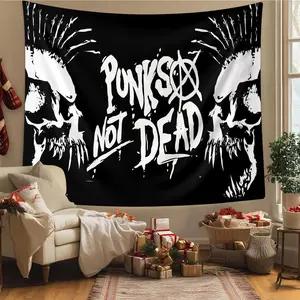 Punk Rock Skull Pattern Tapestry, Wall Hanging Decor for Home Living Room Bedroom, Music Lover Gift, Home Decor