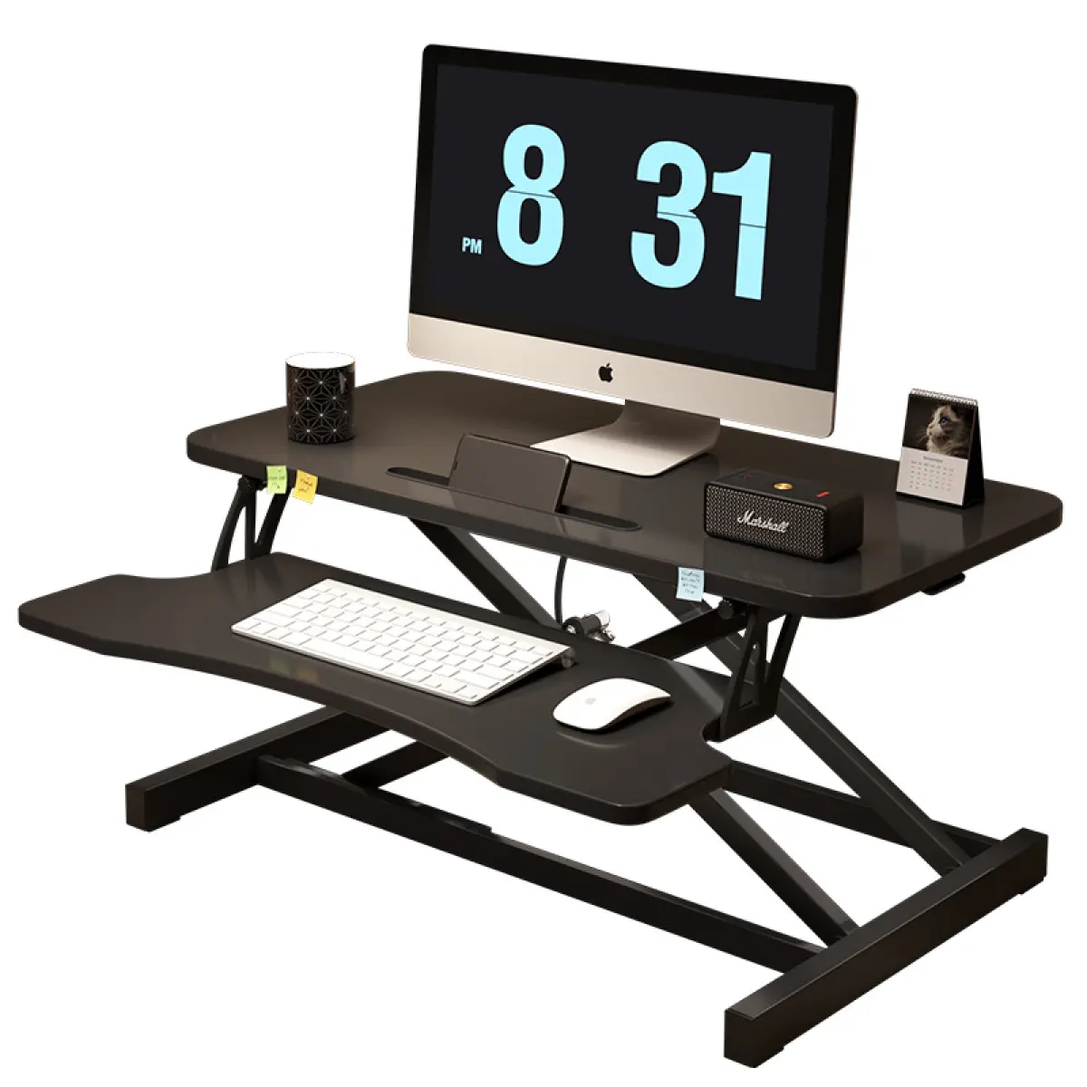 Height Adjustable 32" Sit-to-Stand Desk Converter, Ergonomic Home Office Desk Extender, Computer Stand for Laptop & Dual Monitor Tabletop Workstation (Black), Desktop Stand Setup