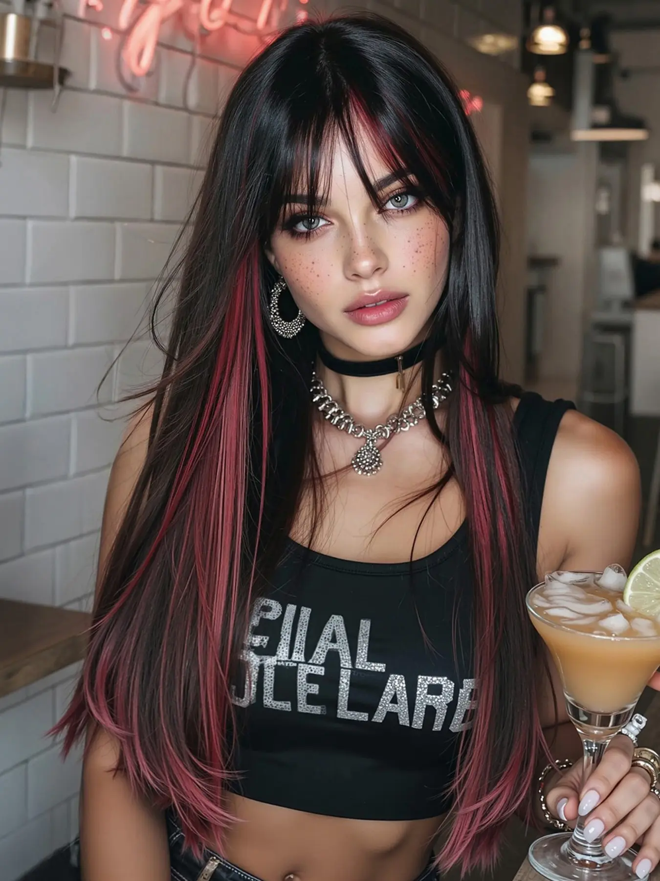 Bangs Long Straight Synthetic Hair Wig, Full Headpiece 26 Inches, Fashionable and Attractive, Heat-Resistant Fiber, All Seasons, Synthetic Fiber Wigs