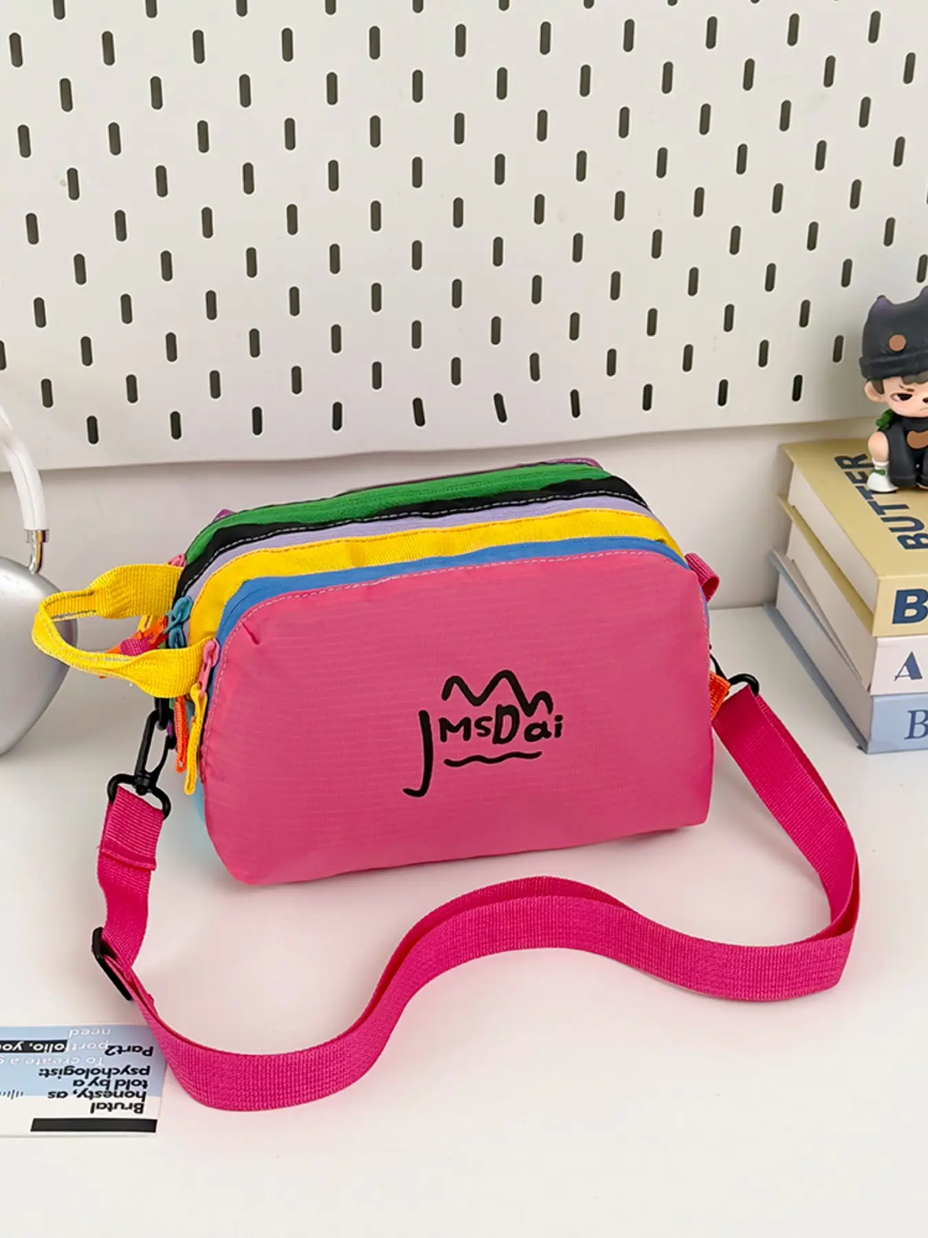 Dopamine Color Block Crossbody Camera Bag, Multi-Layer Nylon Shoulder Bag, Girlie Style Casual Small Bag, Patchwork Lightweight Crossbody Bag, Fashionable Crossbody Bag