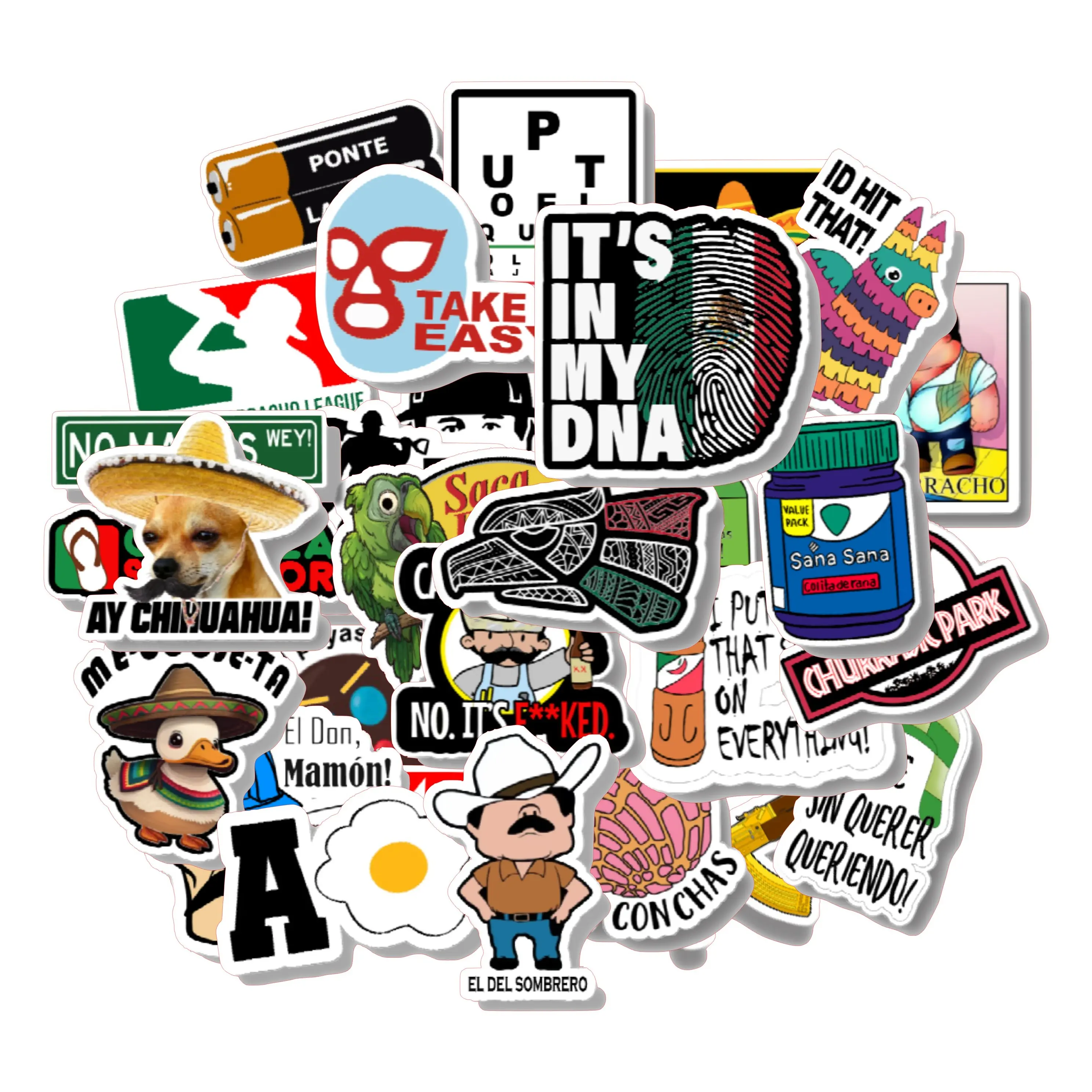 Mexican Themed Parody Sticker Pack - 30 Durable 3mm Stickers, All-Season & Dishwasher Safe  Decorative Decor Set Vinyl Tiles Sticker Ornaments Multicolor