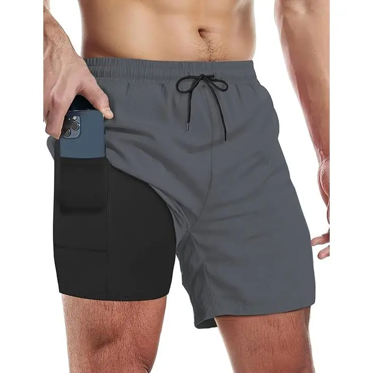 5" Men's Swim Trunks Workout Shorts with Compression Liner & Phone Pocket | Quick-Dry Running & Gym Shorts for Summer Beach Shorts for Travel & Swimming Activewear