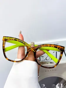 Chic Cat Eye Color Block Frame Glasses Leopard Fashion Vintage Style Shades for Women Classic Shades