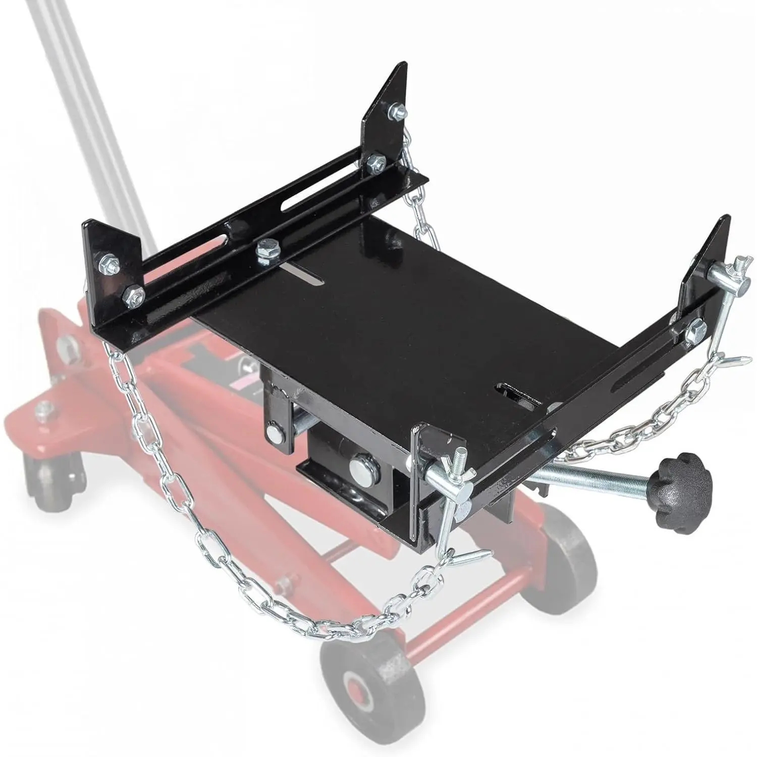 Hydraulic Floor Jack Conversion Transmission Jack Adapter with Removable Saddle Shaft, 1100 lbs/0.5T Loading Capacity, Adjustable Tilt Angle, Safety Chain, 13.4x13.4x7.9in Size, 23.6in for Each, 30mm/1.2in Diameter – Ideal for Cars, Trucks