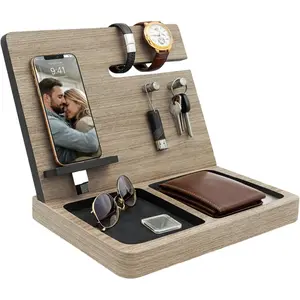 Nightstand Organizer for Men -  Phone Docking Station & Bedside Valet Tray Organizer for Wallet, Watch &  -  Gifts for Men, Husband, Dad