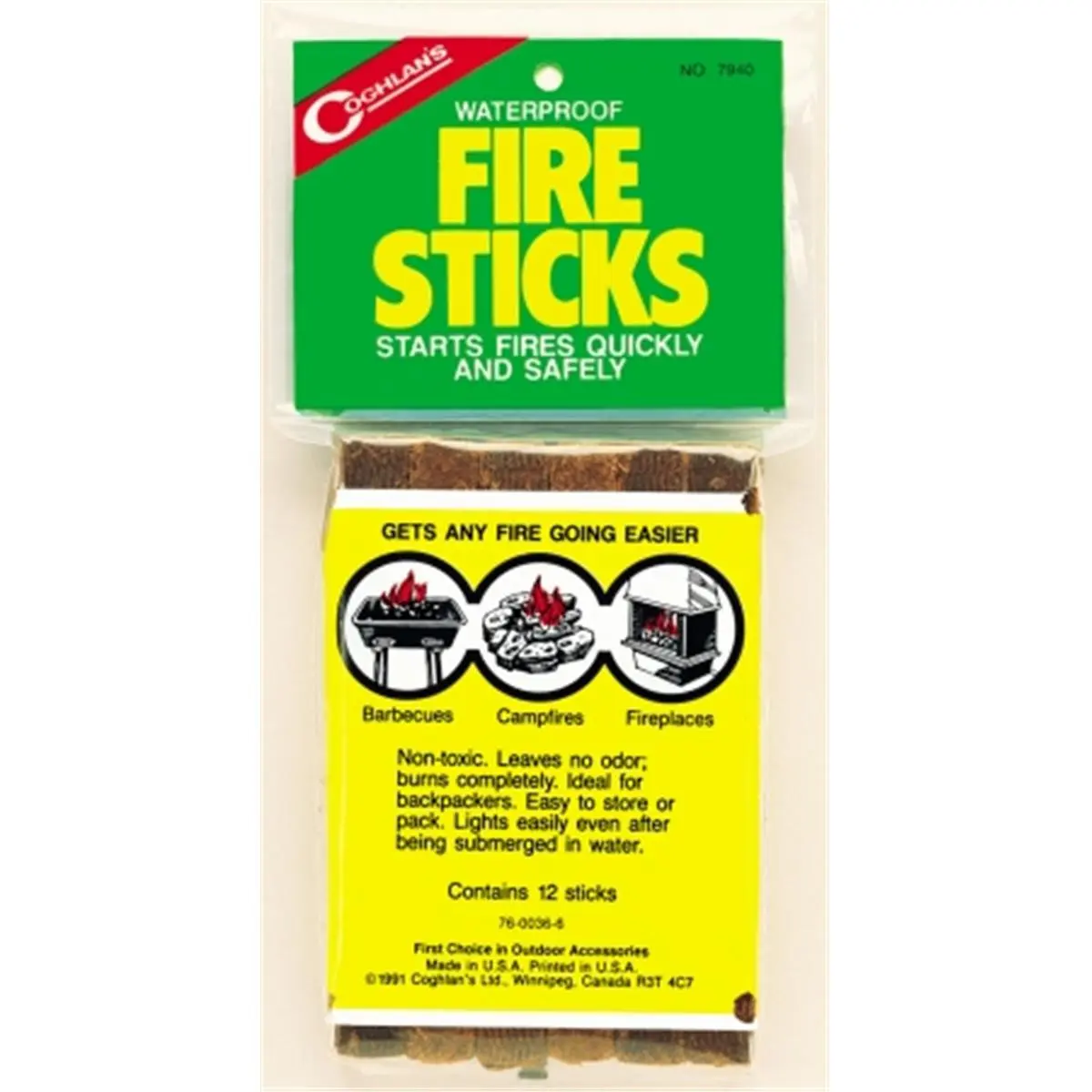 212 MAIN Fire Sticks - 12-Pack Waterproof All-Weather Starters, Non-Toxic, Lights After Submerging for Outdoor Camping Cooking & Fishing, Burns Completely