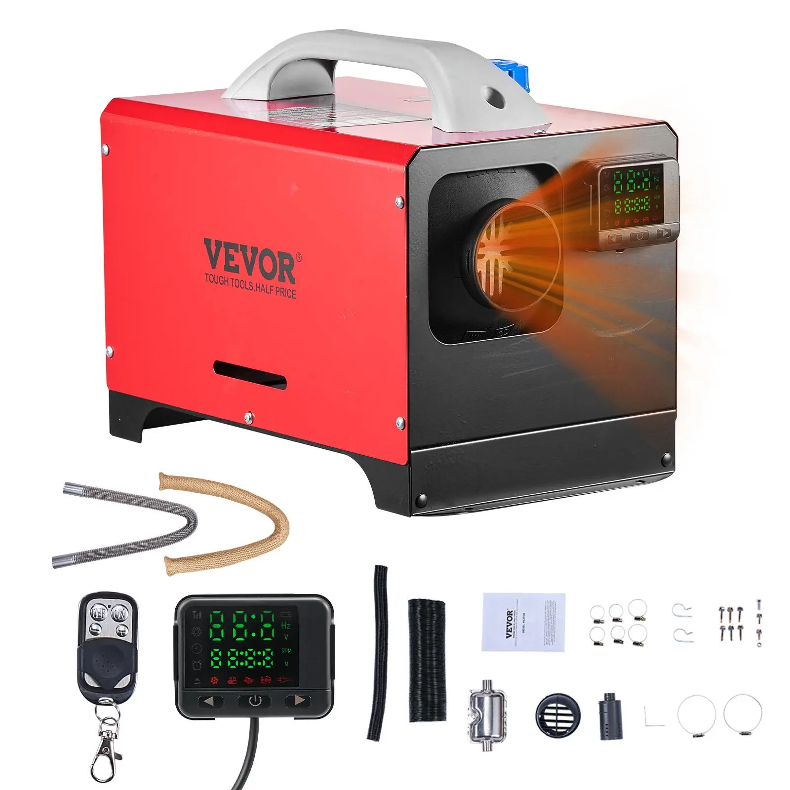 【Summerfinds】VEVOR Diesel Air Heater, 8 kW DC12-24V, Fast Heating Diesel Parking Heater with Remote Control and Black LCD Switch, Low Noise, Pre-Heating Function, for RV, Truck, Camper, Van, Boat and Trailer