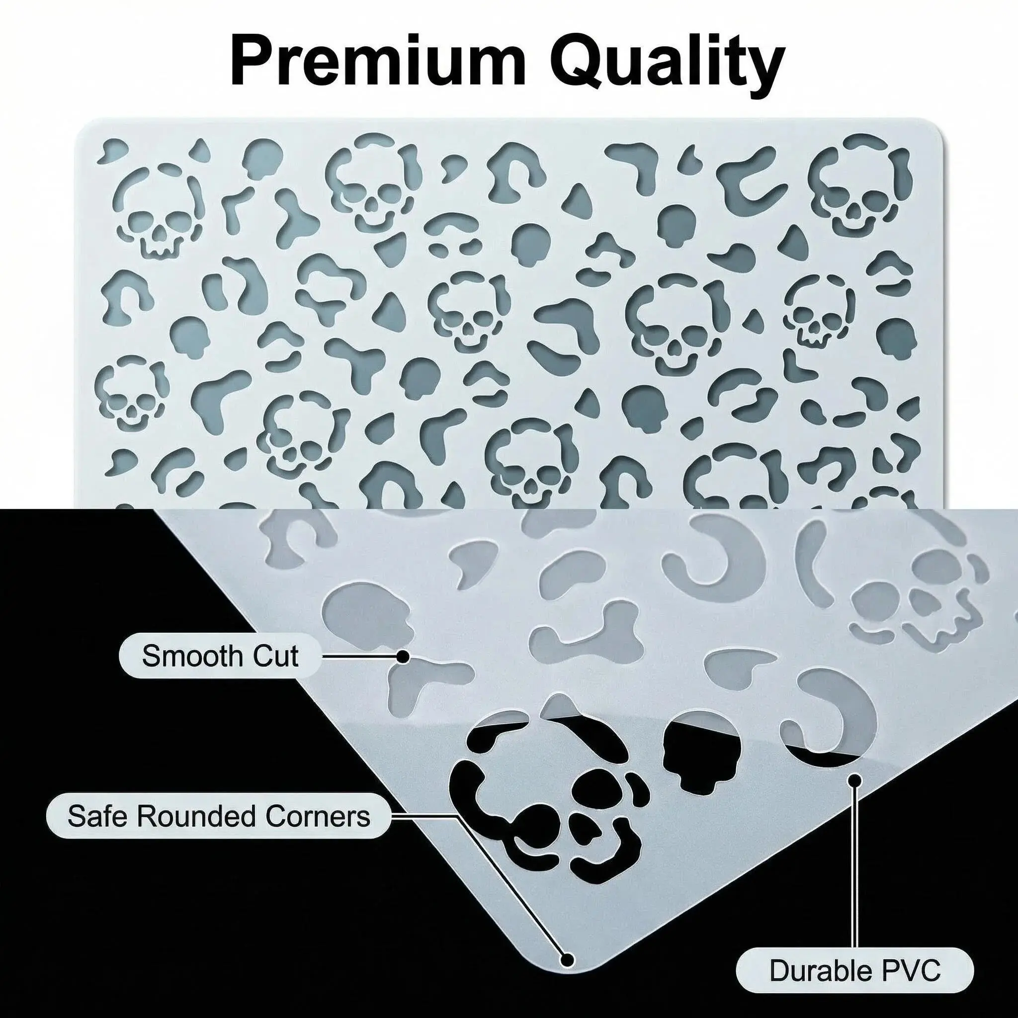 Leopard Print Template 6x6 Inches, Small Skull Design, Dense Skeleton Shapes & Abstract Geometric Patterns, Durable Reusable Decorative Tool, Scrapbooking