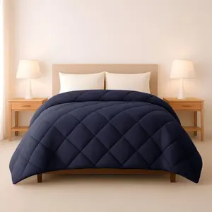 Lux Decor Twin Comforter Microfiber Breathable Lightweight Diamond Stitch All Season Solid Comforter - Navy Blue